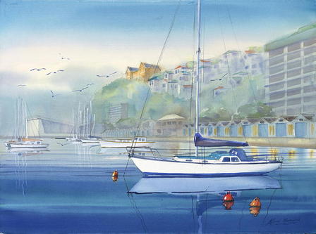 'Boat Harbour Misty Day' by Alfred Memelink (SOLD)