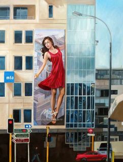 'Red Dress on Taranaki Street' by Melissa McDougall