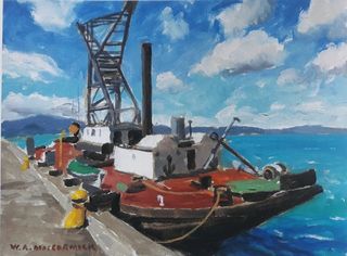 'The Hikitia at anchor' by Bill MacCormick