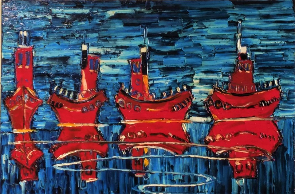 'Four Tugboats' by Vincent Duncan (SOLD)