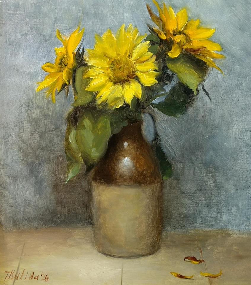 'Sunflowers on Silver' by Tatyana Kulida (SOLD)
