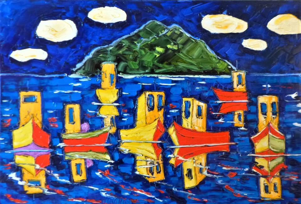 'Fishing Boats Island Bay' by Vincent Duncan (SOLD)
