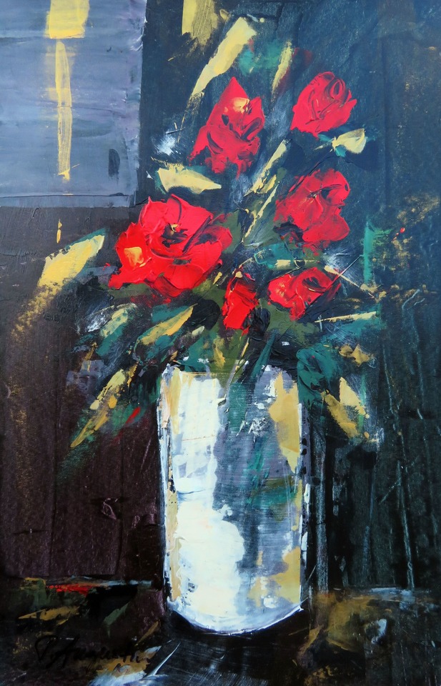'Red Roses White Vase' by Peter Augustin