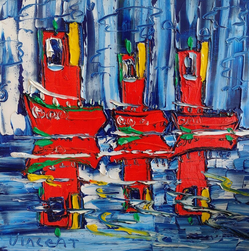 Three Tug Boats' by Vincent Duncan (SOLD)