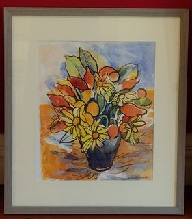 'Clivia Seeds and Yellow Daisies' by Wendy Masters (SOLD)