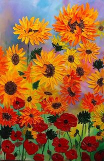 'Poppies and Sunflowers' by Stephanie Lockwood (SOLD)