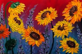 'Sunflowers and Delphiniums' by Stephanie Lockwood (SOLD)