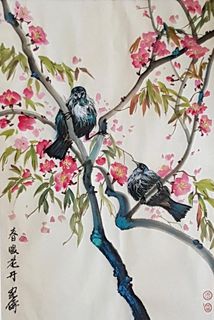 'Tuis and Cherrie Blossoms' by Ginette Wang (SOLD)