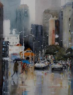'Blue Brolly on Post Office Square' by Dianne Taylor (SOLD)
